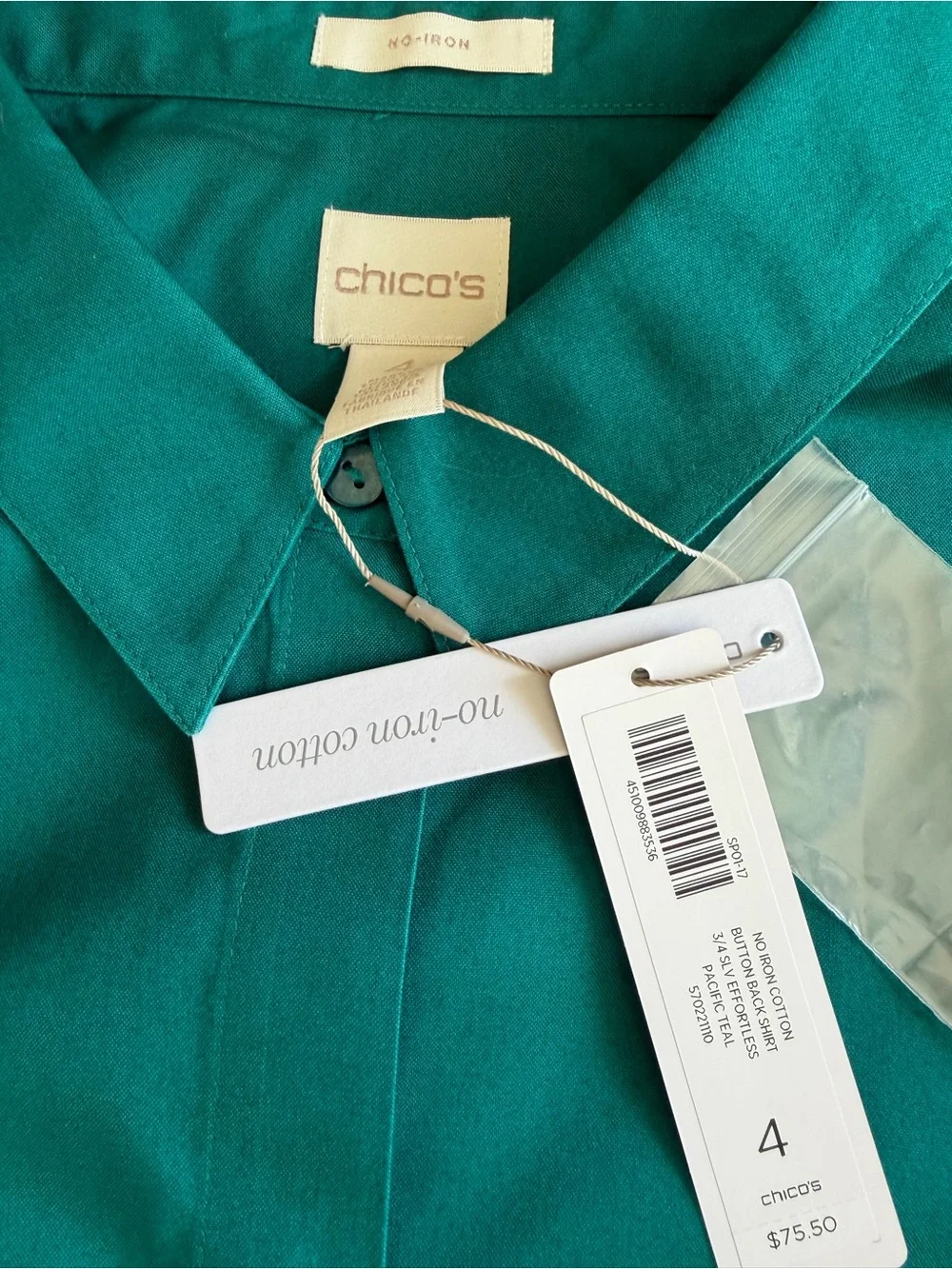 Chicos Emerald Green Button Up Shirt Button Back Women’s Size 4 New